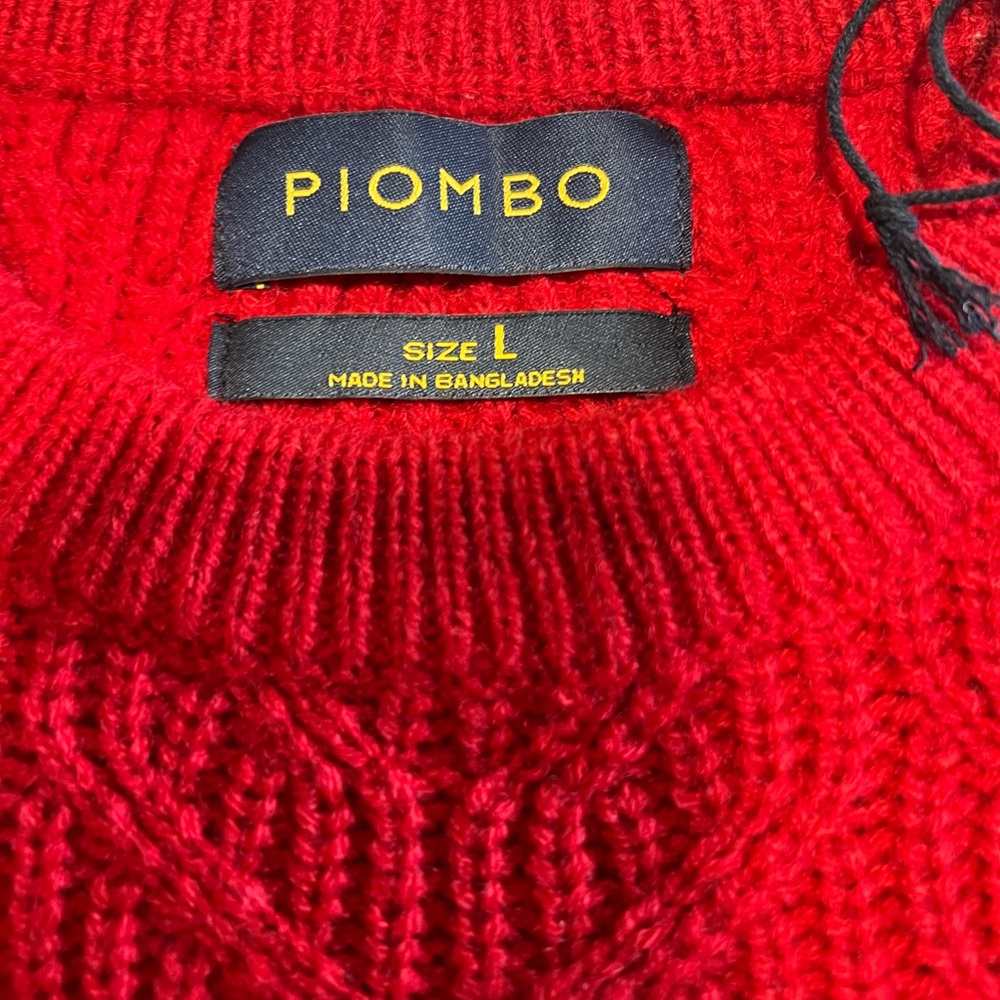 Piombo Red Cable Knit Crewneck Sweater - Picture 3 of 9